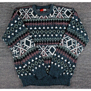 VTG Todays News Sweater Large Geometric Crew Neck 100% Virgin Acrylic